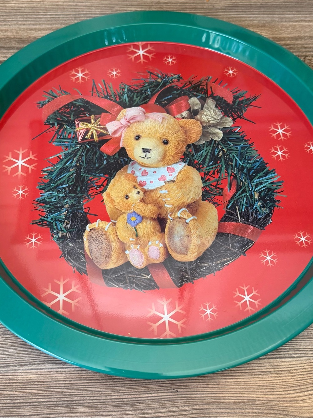 Vintage Holiday Bear Decorative Serving Tray - Red and Green